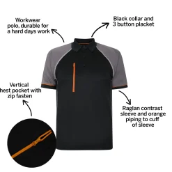 Outlet Bigdude Workwear Polo Shirt Black/Charcoal Polo Shirts