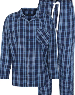 Best Bigdude Woven Checked PJ Set Long Navy/Blue Pajama Sets|Pajamas