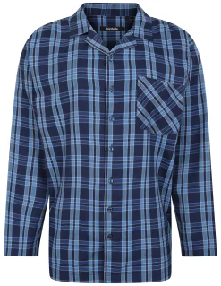Best Bigdude Woven Checked PJ Set Long Navy/Blue Pajama Sets|Pajamas