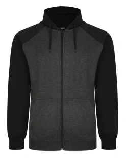 Online Bigdude Zip Thru Raglan Sleeve Hoody Black/Charcoal Tall Hoodies